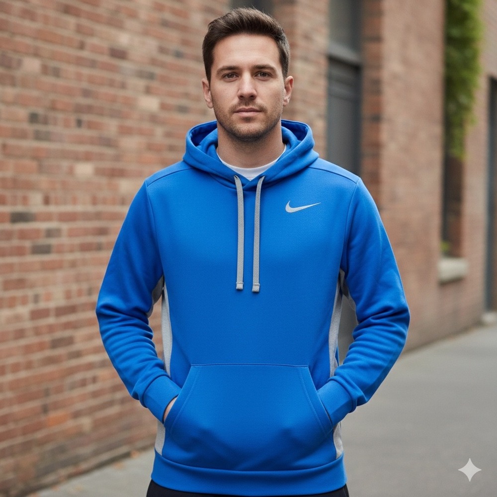 Nike Mens Size Small Therma-FIT Hoodie Blue Gray Pullover Swoosh Athletic Active
